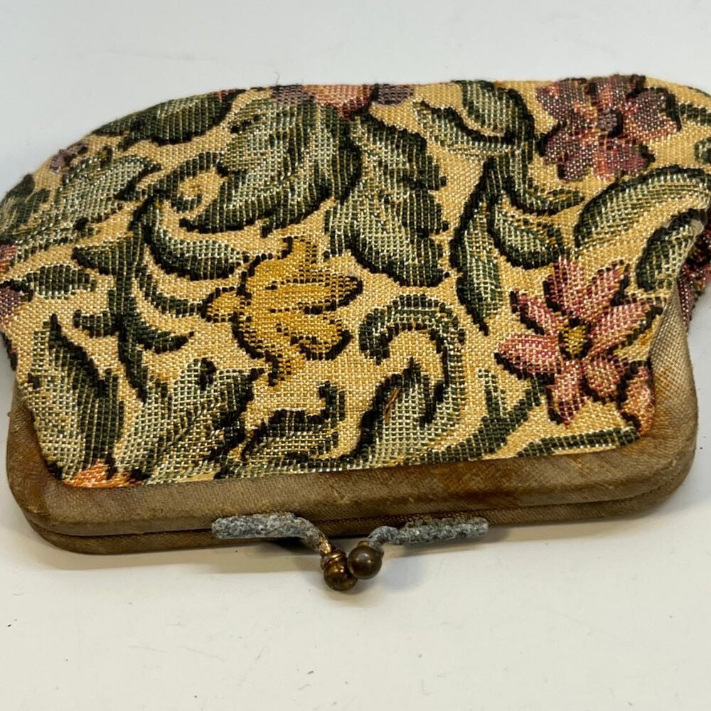 Women's Vintage Floral Tapestry Coin Purse Kiss Lock Frame Small Clutch Wallet - Picture 3 of 4